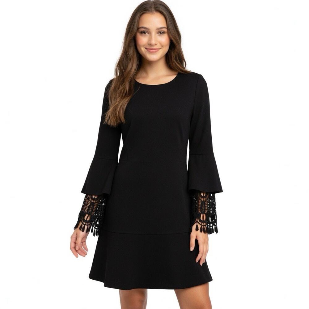 Kobi Halperin Black Fannie Lace Bell Sleeve Sheath Dress sz 6 Org $498